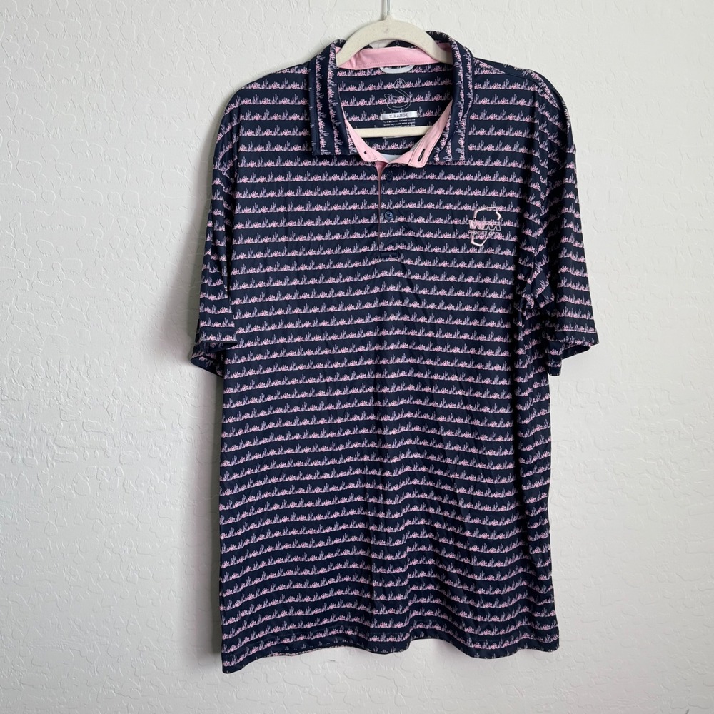 Swannies Mens XL Golf Polo Navy Pink Cactus Print WM Phoenix Open Short Sleeve